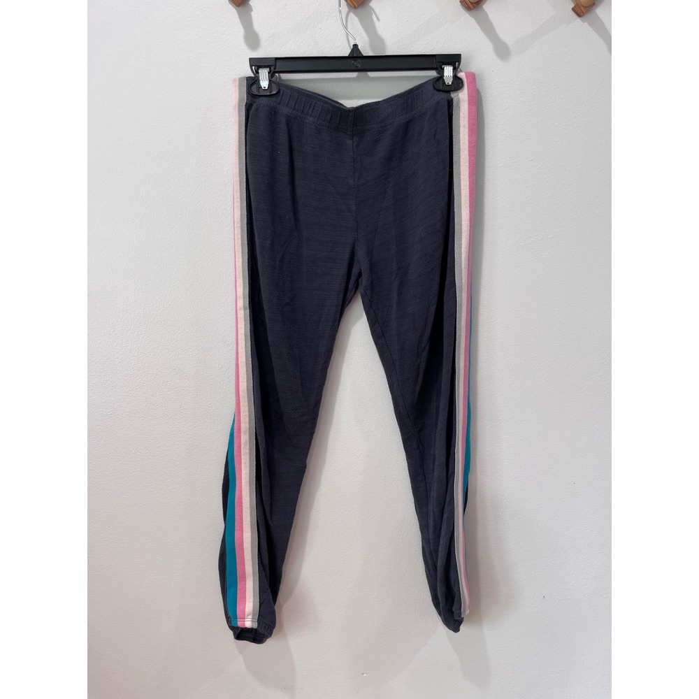 Monrow Womens XS Grey Slub Knit Joggers Multi Color Side Stripe Sweatpants